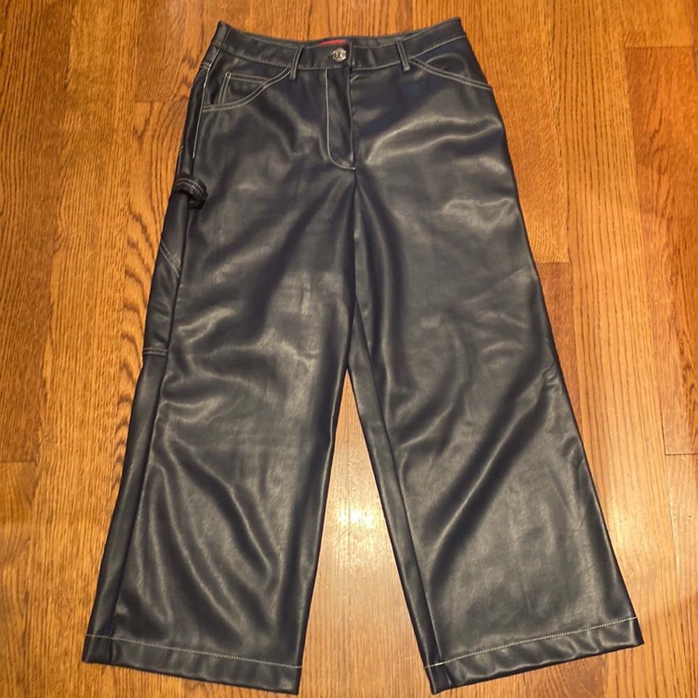 Staud vegan leather cropped wide leg navy Domino pants jeans size 6 - Picture 3 of 10